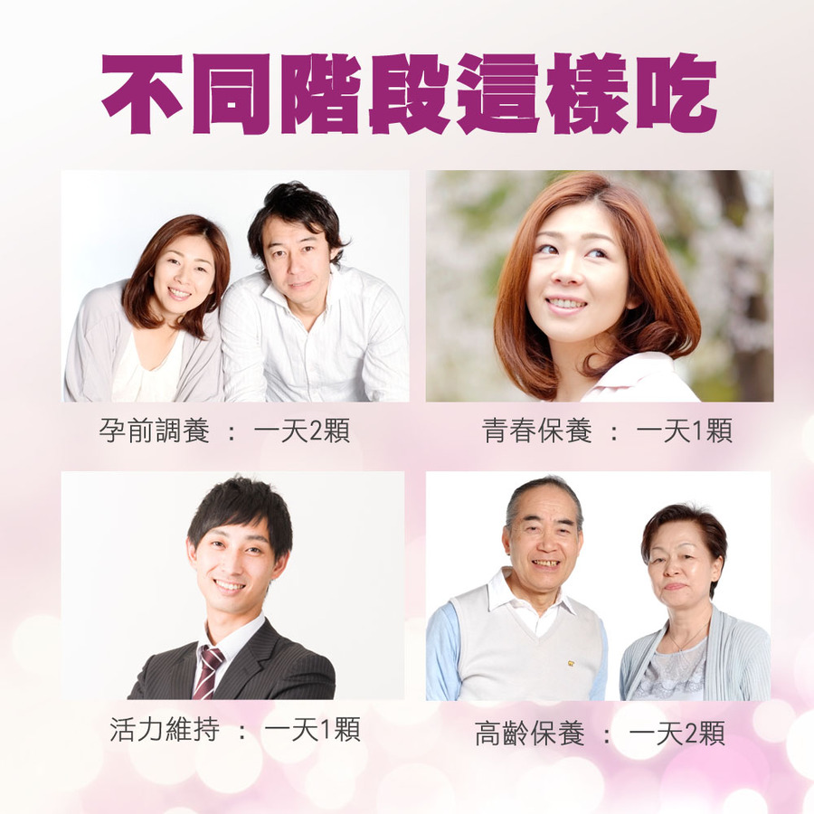 活力媽媽倍韻Q10，不只美容保養，更適合備孕前的營養補充，將體內狀況調理為最佳體質，且適合高齡準備懷孕營養素補充