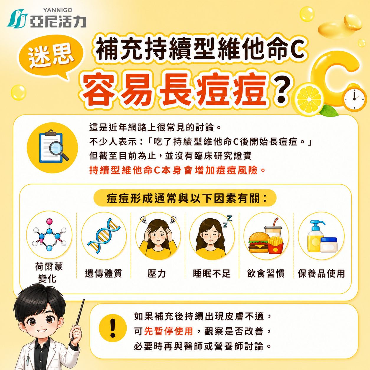 緩釋型維他命C會容易長痘痘? 緩釋型維他命C會容易長痘痘?