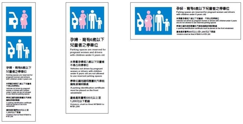 「孕婦及育有6歲以下兒童者停車位」標誌設置圖例（圖片來源／交通部）