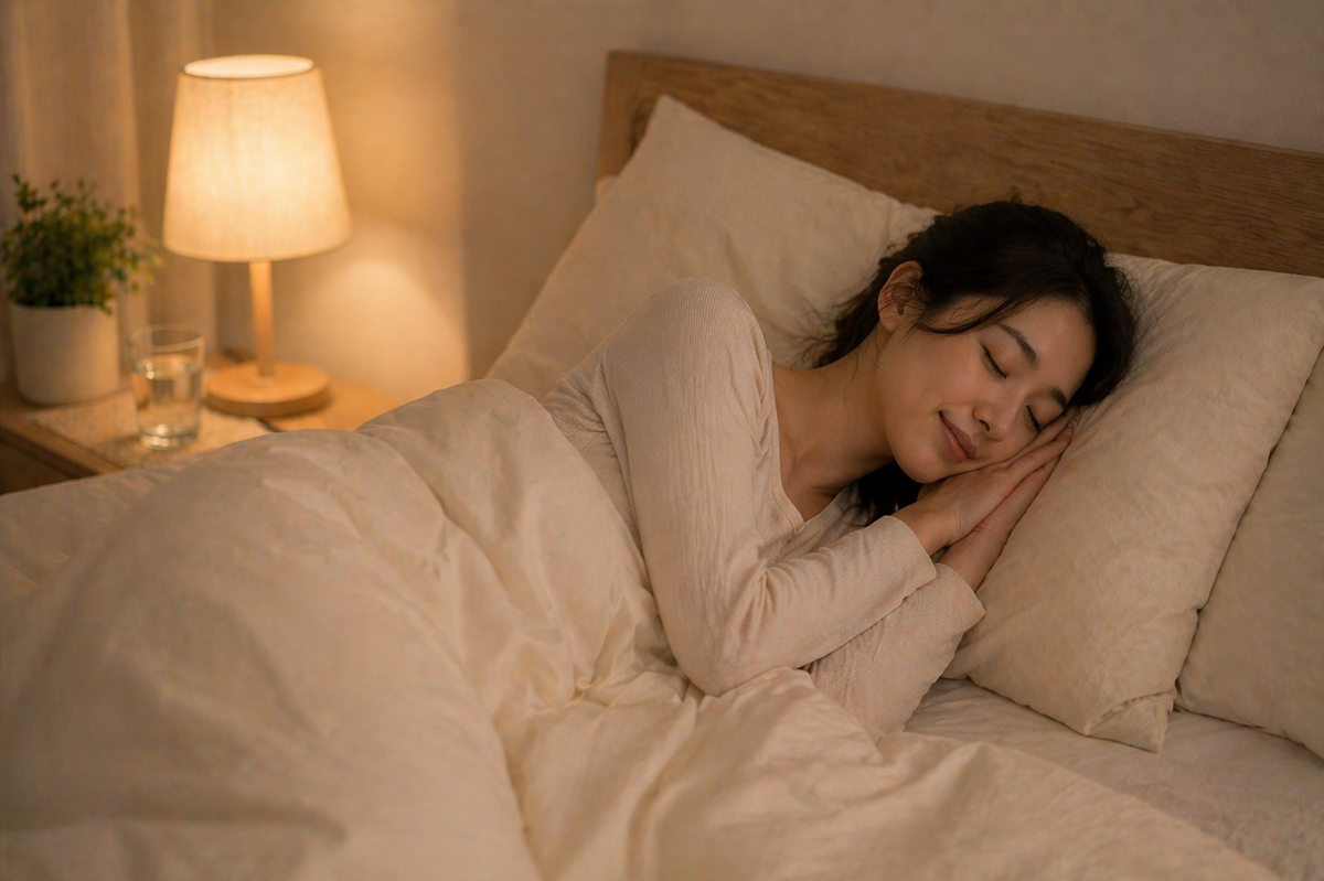 一個患有多囊性卵巢症候群的亞洲女生在家睡覺需要舒緩壓力