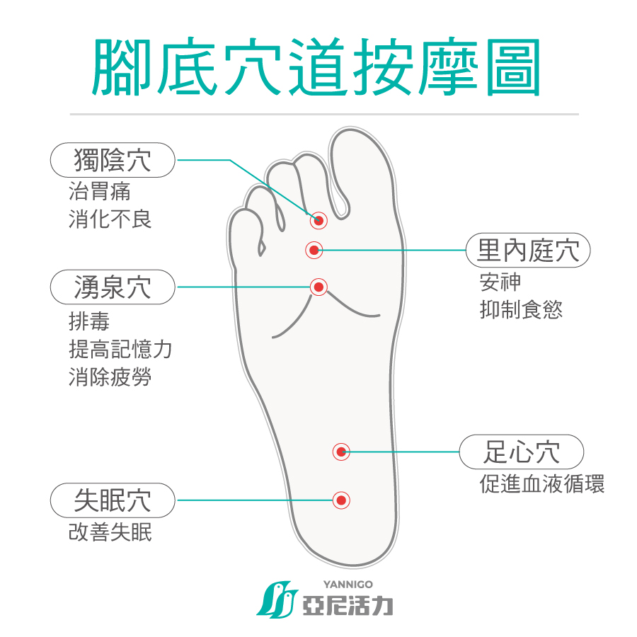 五大腳底養生穴道按摩圖