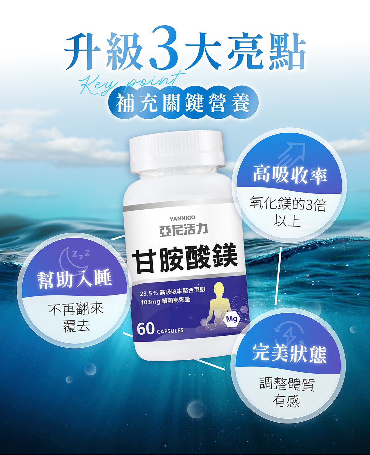 亞尼活力甘胺酸鎂3大升級亮點!高於氧化鎂3倍以上的吸收率、有效幫助入睡不再翻來覆去、有感調整體質至完美狀態 亞尼活力甘胺酸鎂3大升級亮點!高於氧化鎂3倍以上的吸收率、有效幫助入睡不再翻來覆去、有感調整體質至完美狀態