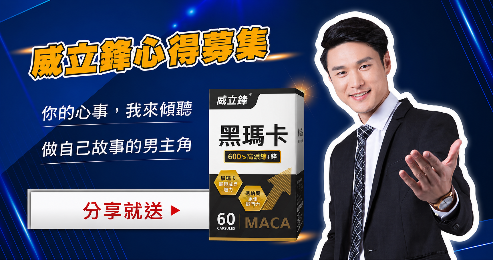 分享威立鋒系列產品食用心得，就送你瑪卡 鋅