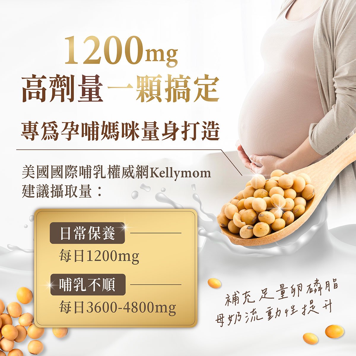 卵磷脂1200mg高劑量，膠囊一顆搞定，專為懷孕哺乳期媽咪量身打造
