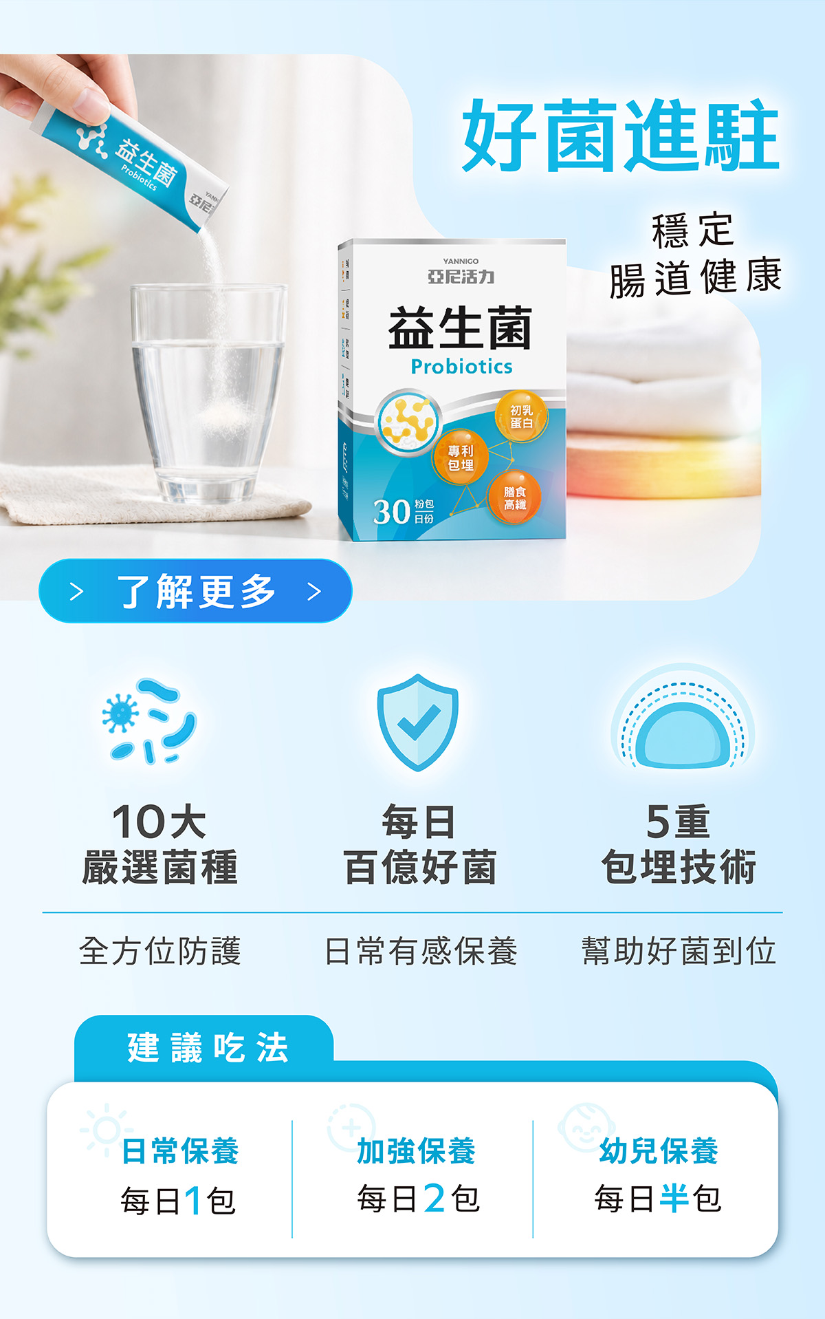 亞尼活力益生菌讓好菌進駐,幫助穩定腸道健康,每日攝取百億好菌,5重包埋技術讓好菌一次到位! 亞尼活力益生菌讓好菌進駐,幫助穩定腸道健康,每日攝取百億好菌,5重包埋技術讓好菌一次到位!