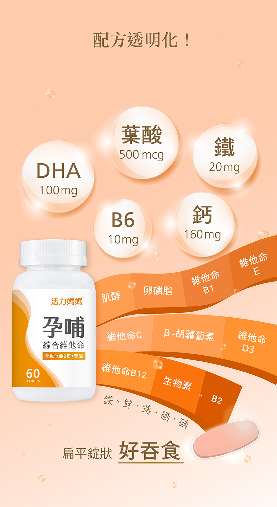 活力媽媽孕哺綜合維他命含孕初期必備足量葉酸500mcg,DHA100mg、鐵、鈣、B6等綜合營養,最讓你安心的孕婦維他命 活力媽媽孕哺綜合維他命含孕初期必備足量葉酸500mcg,DHA100mg、鐵、鈣、B6等綜合營養,最讓你安心的孕婦維他命